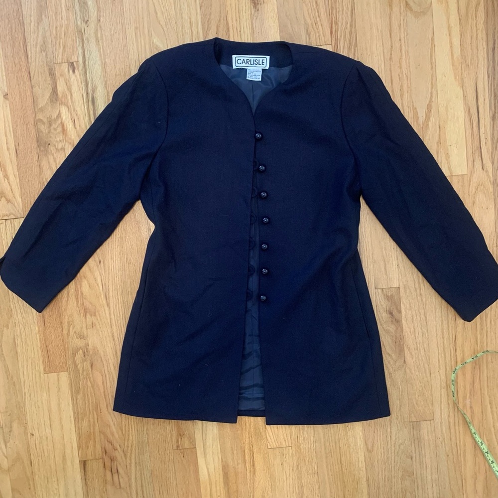 Carlisle Womens Jacket Balder 100% Wool Size S Navy blue 3/4 Sleeves